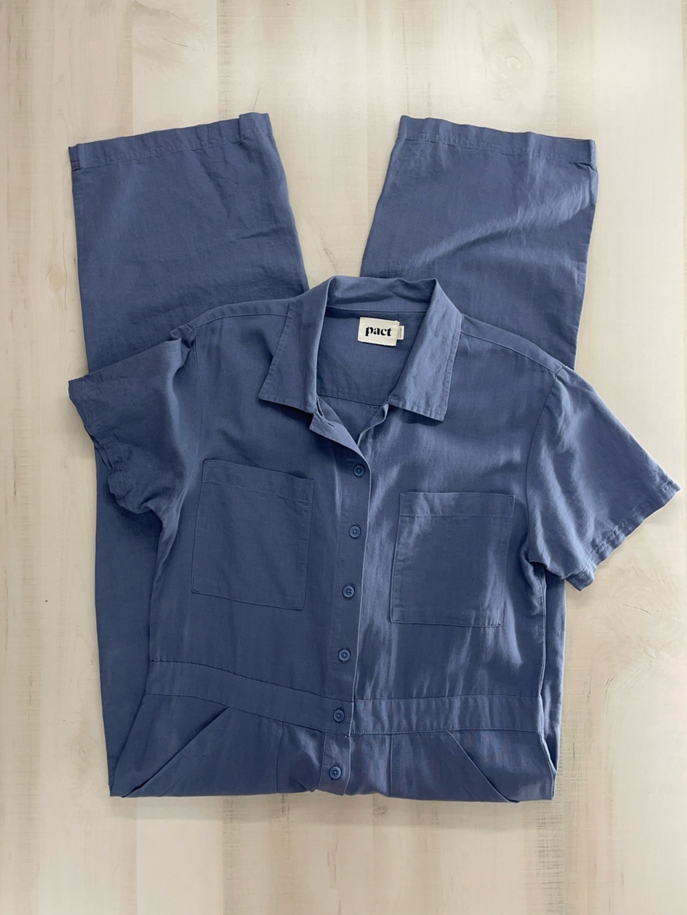 PACT organic blue utility jumpsuit lightweight hemp M - Picture 1 of 6
